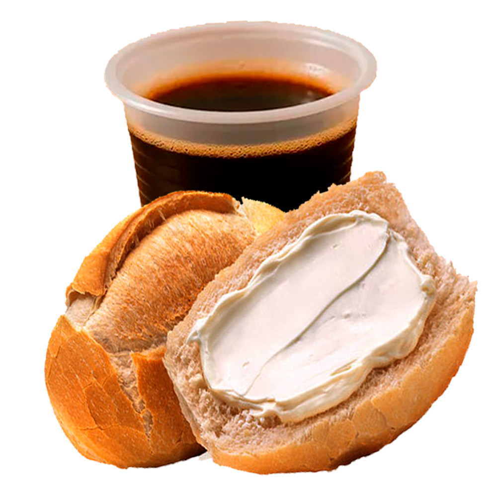 1 pão francês com manteiga + 1 copo de café puro